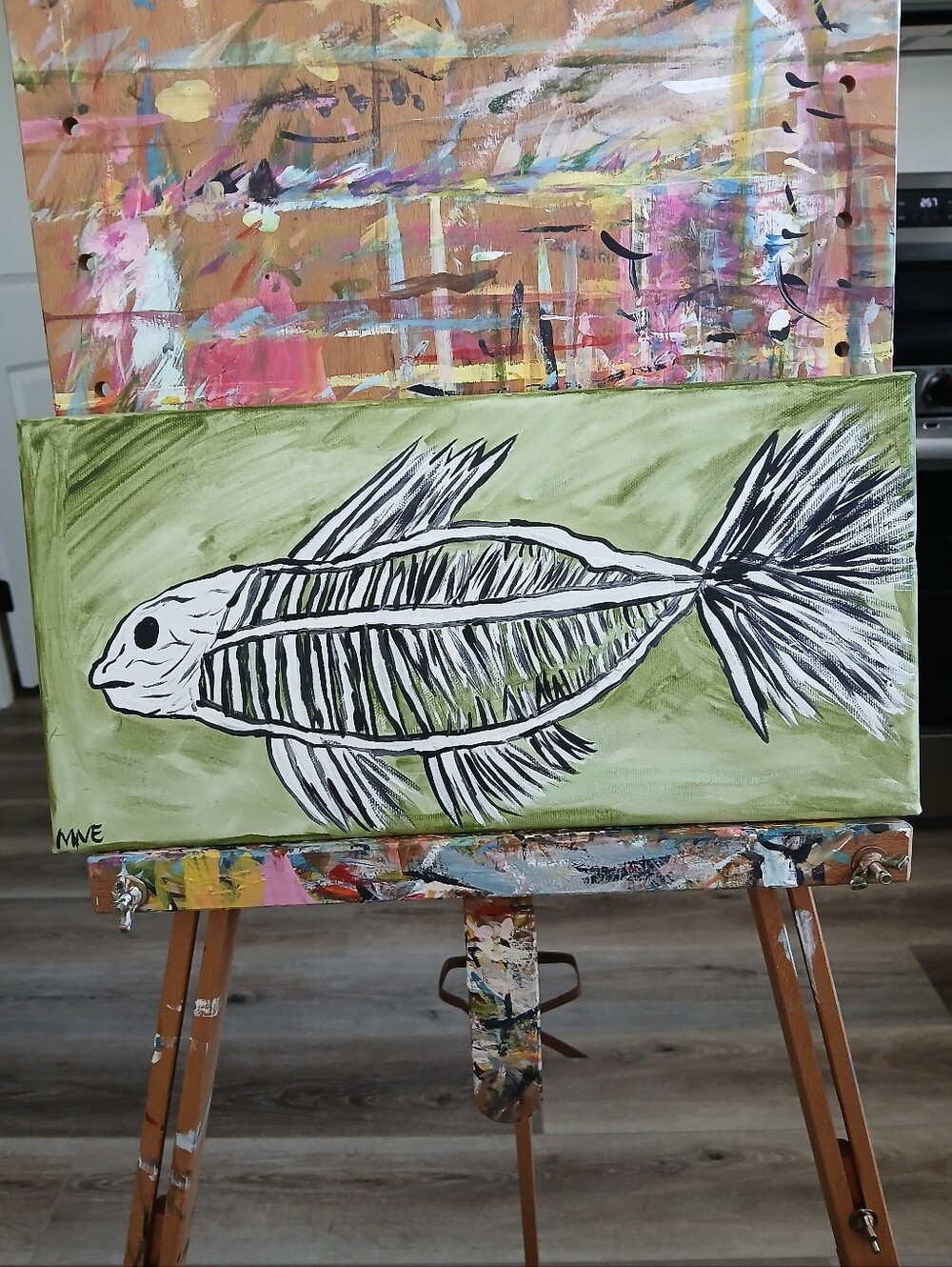 Skeleton Fish Painting Folk Art